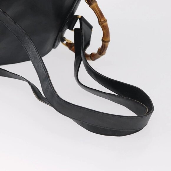 GUCCI Bamboo Backpack Leather Navy Gold 003 2058 0016 Auth 151451